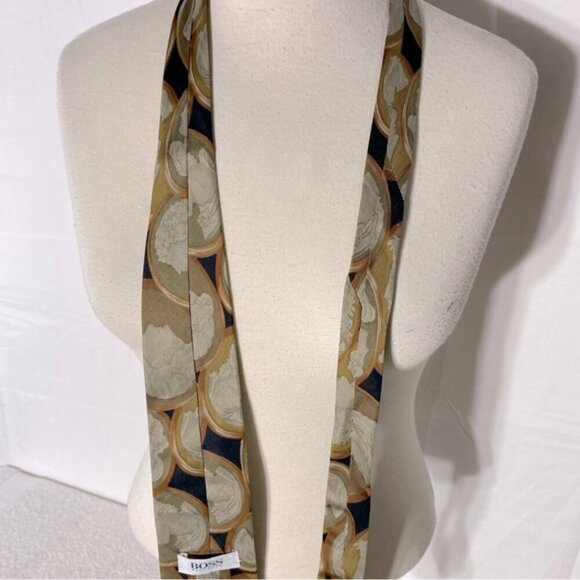 Vintage Boss Hugo Boss Black Tan Cameo Print 100% Silk Tie - Picture 6 of 9